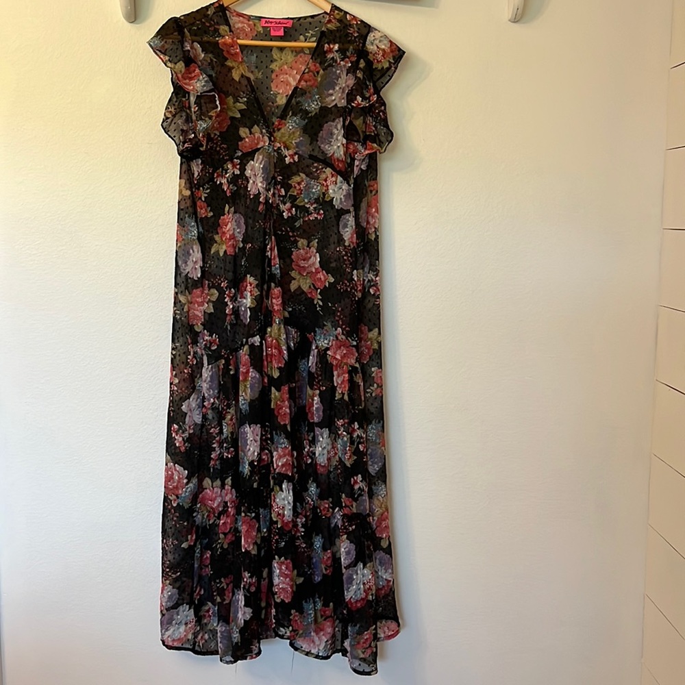 🌻 Betsey Johnson Sheer Floral Kimono Wrap Duster